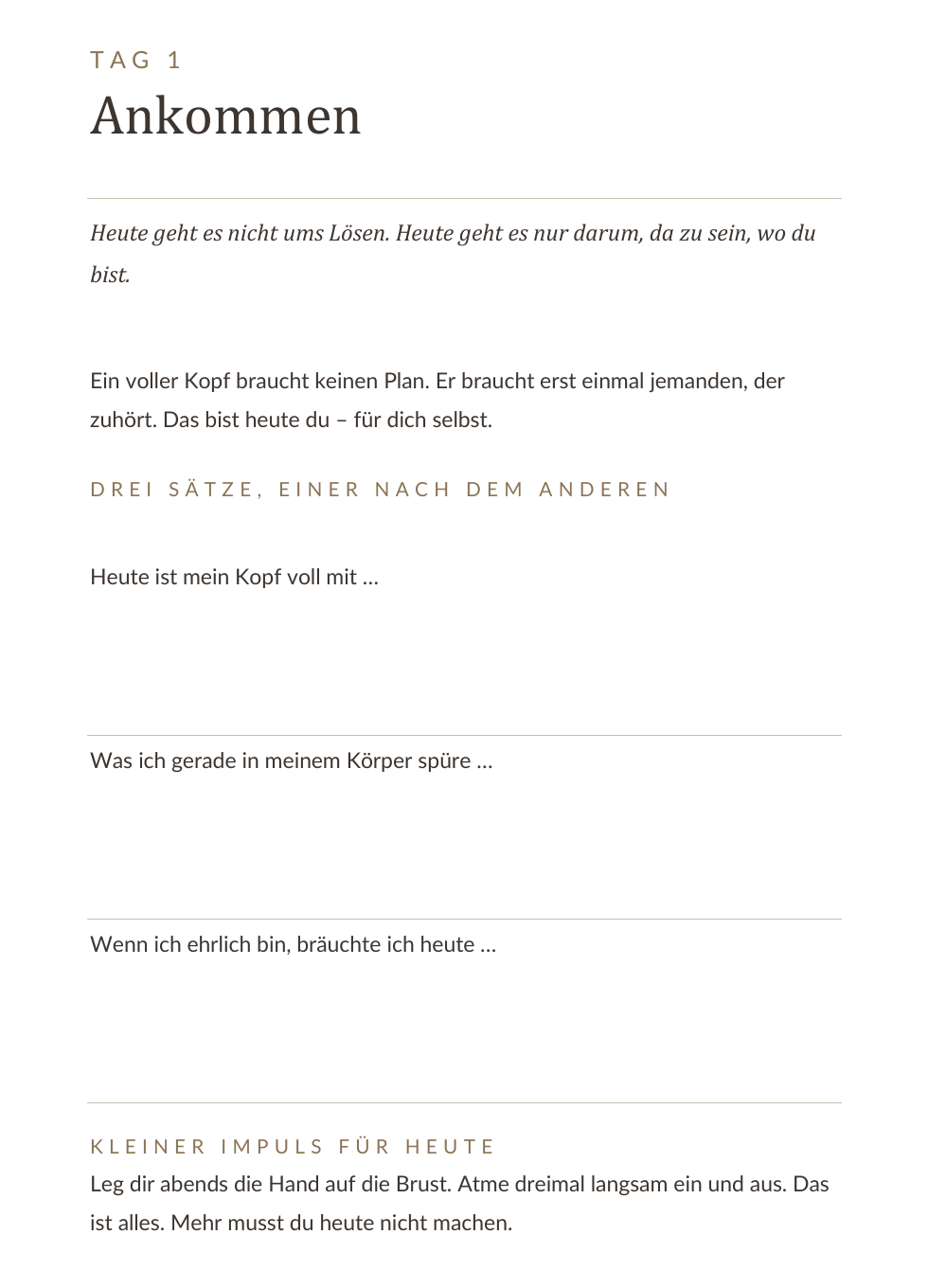 Innenseite des Journals, Tag 1: Ankommen